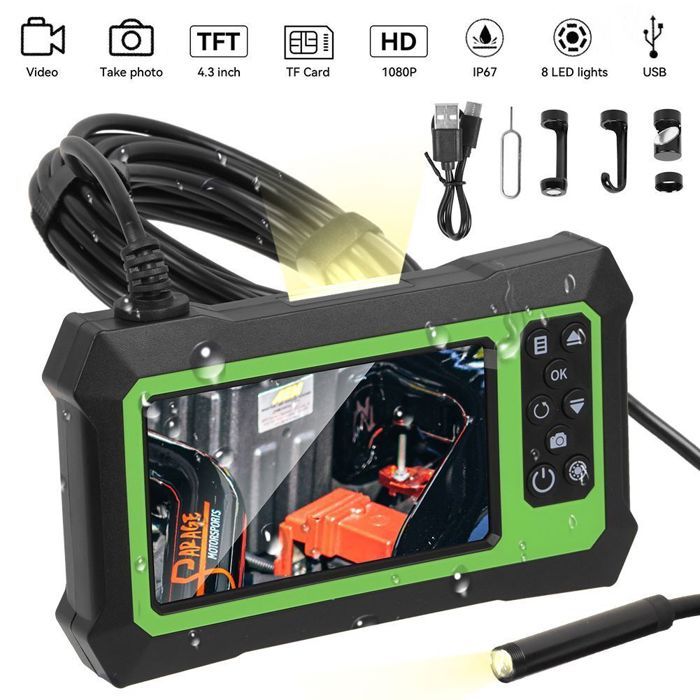 Caméra Endoscopique GuKKK 1080P HD - 10m IP67 Étanche - Écran 4.3" - Pour Inspection Plomberie, Mécanique