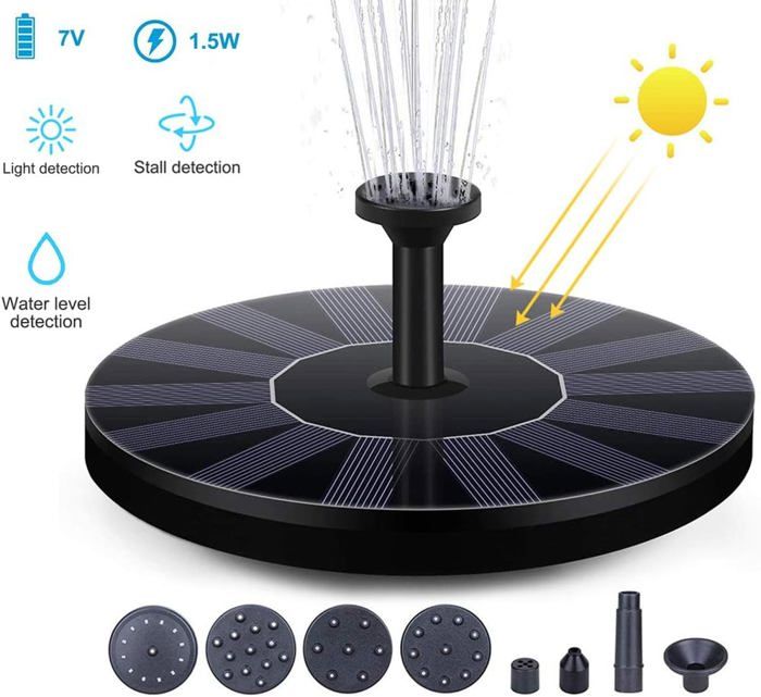 Fontaine Solaire Pour Jardin - Pompe à Eau Sans Balais, 4 Têtes D'arrosage, Hauteur 30-60 Cm - Alimentée Par Panneau Solaire 7V/1,2W
