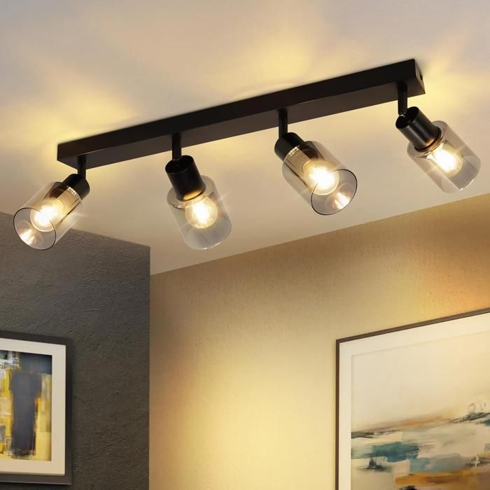 Plafonnier spot 4 flammes - NETTLIFE - Spot 4 flammes vintage - E14 - Noir - 350° rotatif