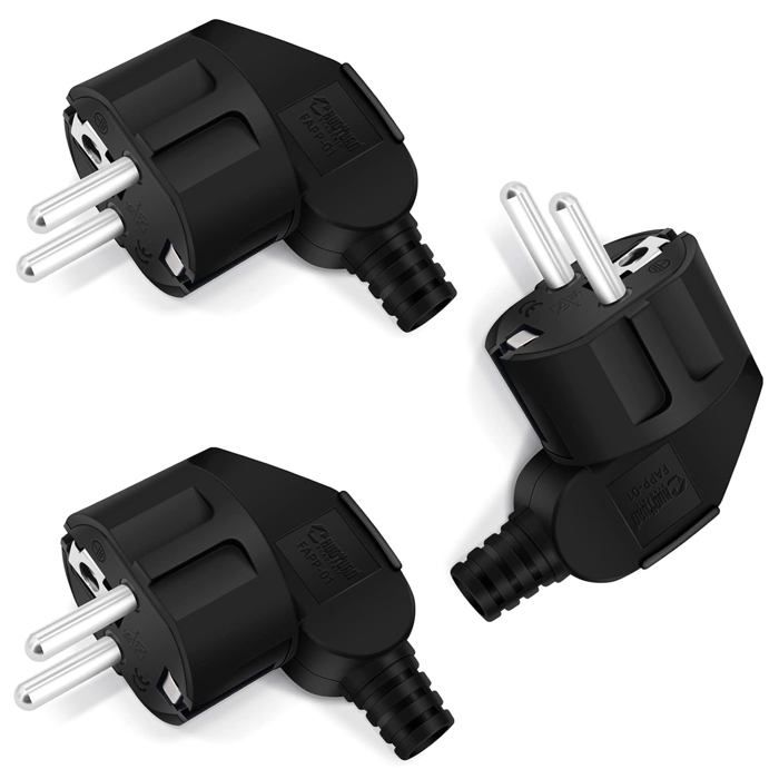 Lot De 3 Raccords Schuko Caoutchouc 230V 16A – IP20 Incassable Avec Décharge De Traction – Réparation & Extension Câbles Électriques