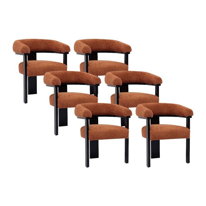Lot de 6 chaises avec accoudoirs en tissu bouclette et bois dhévéa noir - Terracotta - LIVELIA