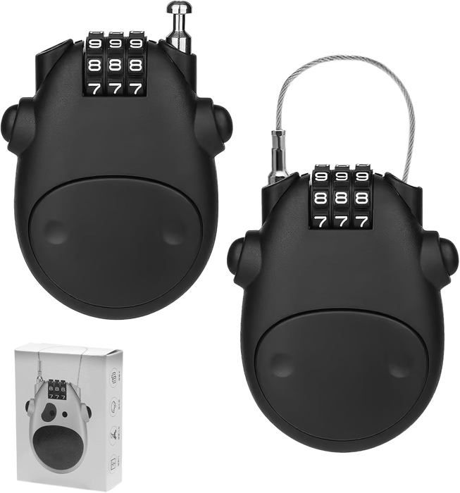 Antivol à Câble Rétractable à Combinaison 3 Chiffres - Longueur 70 Cm - Pour Vélo, Casque, Valise, Ski