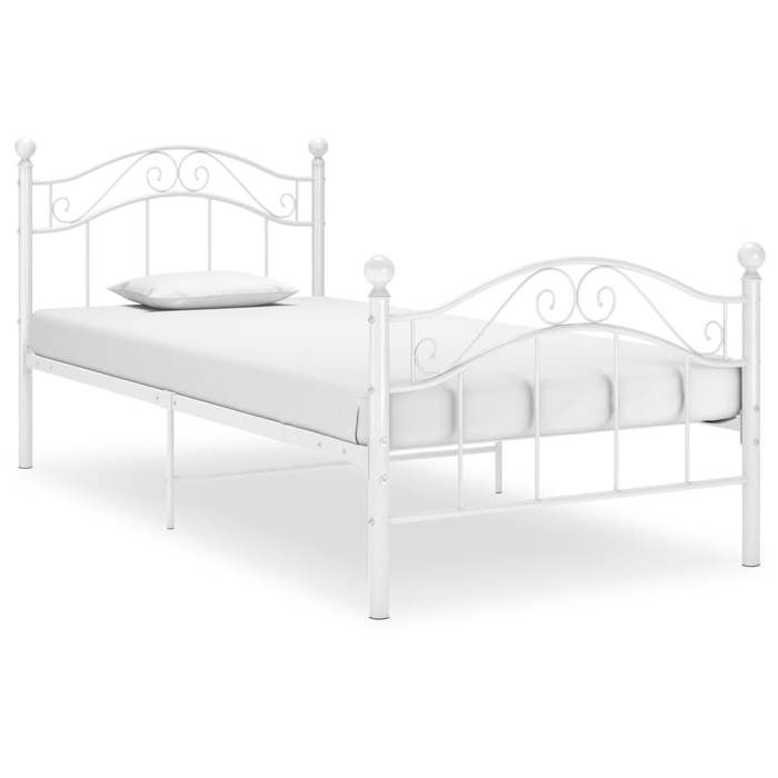 Lit classique simple - Cadre de lit - sans matelas - blanc métal 90x200 cm DECO JA7502846