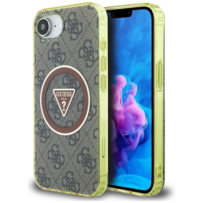 Coque Guess IML Metal Glitter 4G Circle Triangle MagSafe pour iPhone 16e