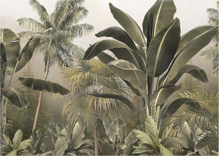 Papier Peint Panoramique soie Jungle Feuilles Forêt tropicale 368x254 ...