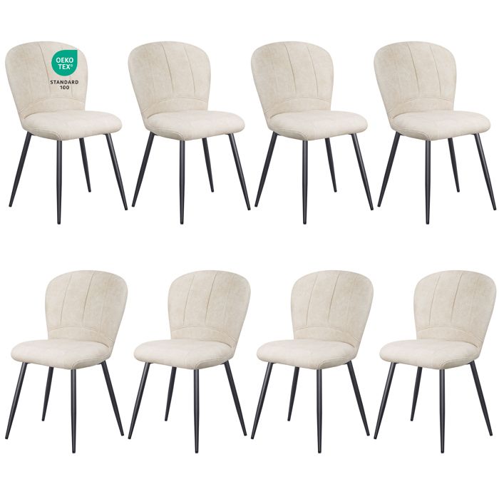 Chaises de Salle à Manger - WAFTING - Design coquille - Chenille beige - Pieds métal - Lot de 8