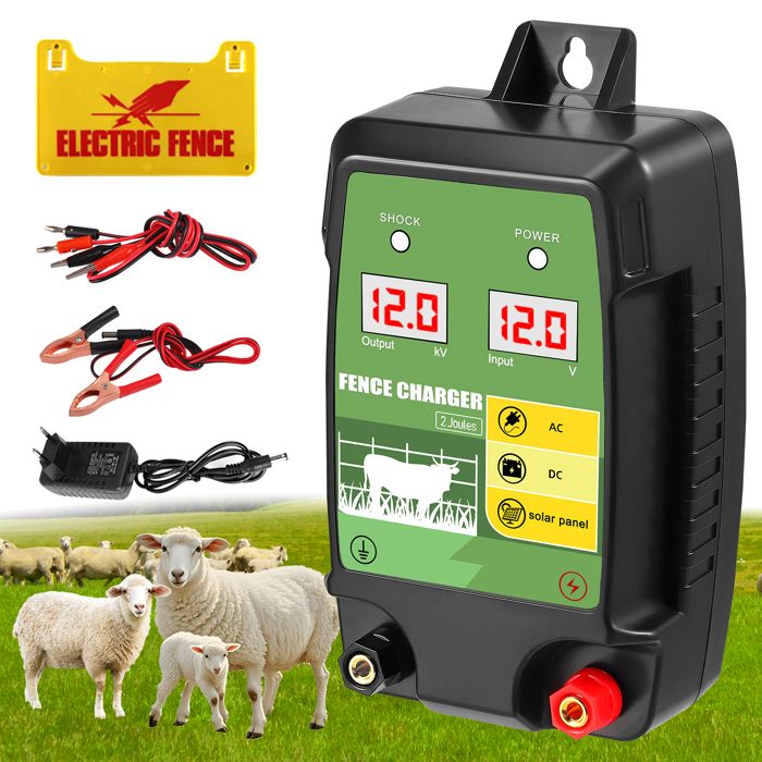 Clôture Électrique Animaux 10KM - Contrôleur Pour Ferme, Vaches, Moutons - Alimentation AC/DC - Fil Inclus
