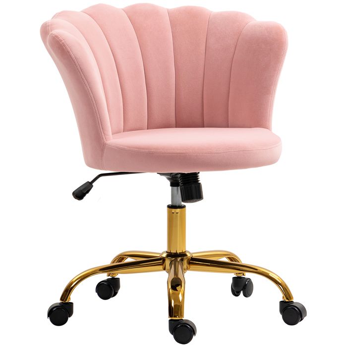Chaise bureau - HOMCOM - dossier en pétale hauteur réglable et assise rembourré - tissu en velours - 69 x 64 x 80-90 cm - rose