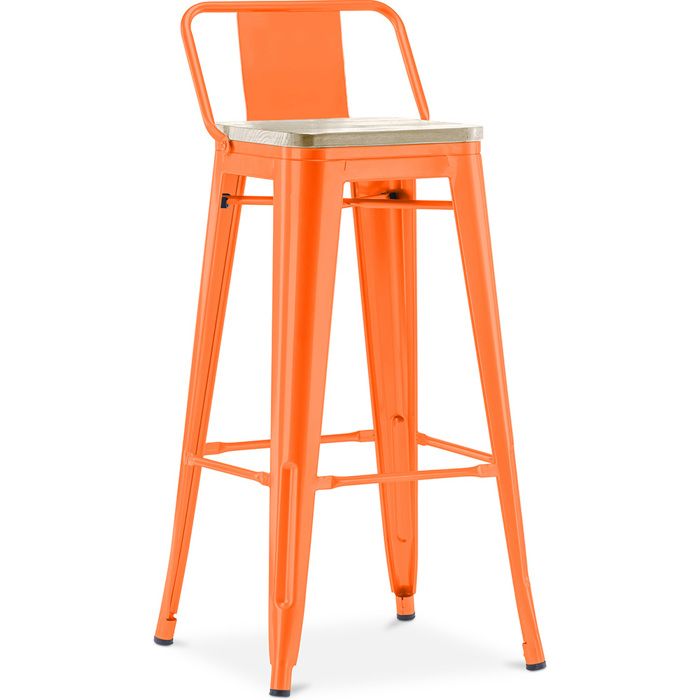 Tabouret de bar avec dossier - Design industriel - Bois et acier - 76cm - Nouvelle édition - Metalix Orange