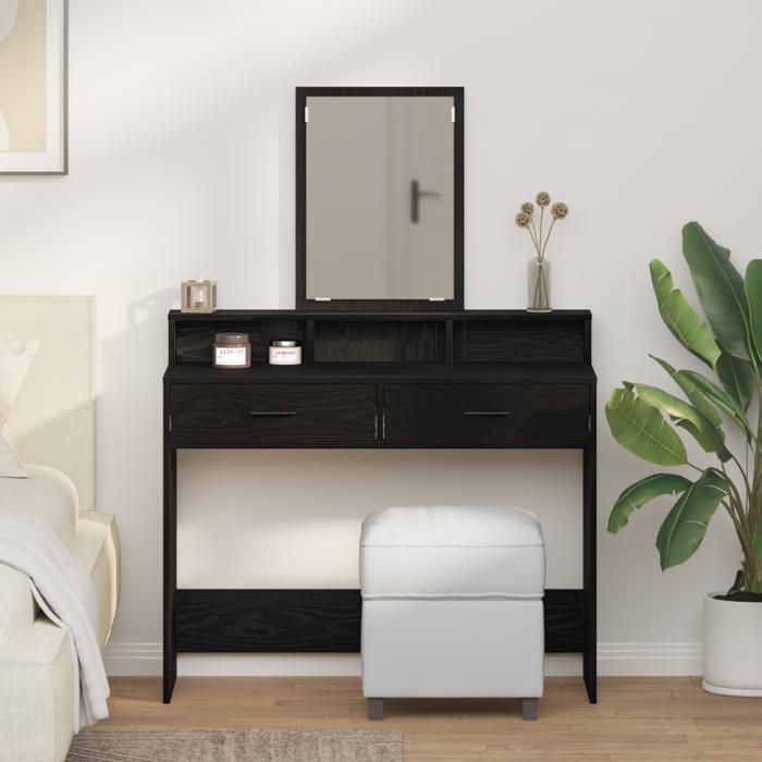 Coiffeuse - Chêne noir - 2 tiroirs - Miroir inclus - 100x41x140 cm