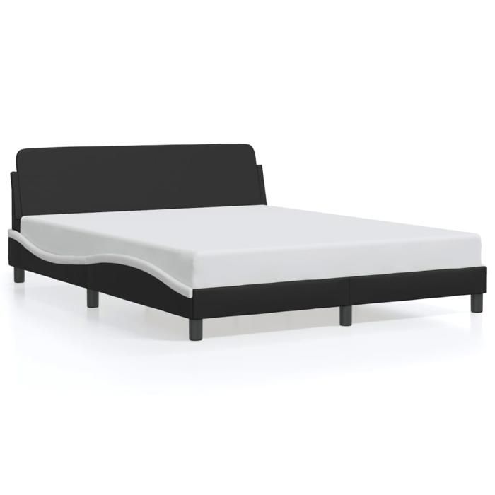 Lit 2 Personnes - KENNETH - Structure de lit Adulte/enfant - - sans matelas - noir et blanc 160x200 cm - similicuir LL6117