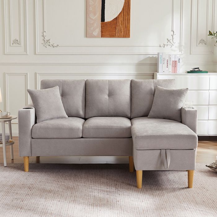 Canapé dangle Canapé moderne 3 places en L chaise longue rangement porte-gobelet 2 coussins Canapé dangle Canapé moderne 3 places en L chaise longue rangement porte-gobelet 2 coussins
