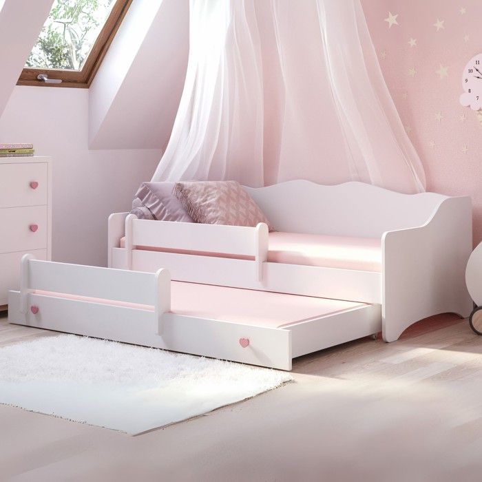 Lit gigogne double pour enfants EMMA 80x160 avec 2 matelas 2 sommiers blanc