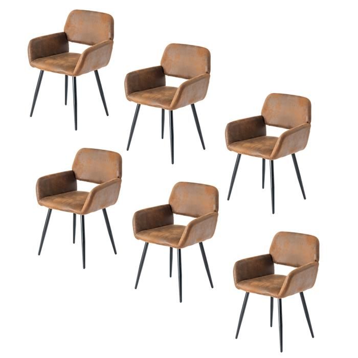 URBAN MEUBLE - Lot de 6 - Chaises de salle à manger - Tissu marron - Pieds noirs - Style industriel - Vintage URBAN MEUBLE - Lot de 6 - Chaises de salle à manger - Tissu marron - Pieds noirs - Style industriel - Vintage