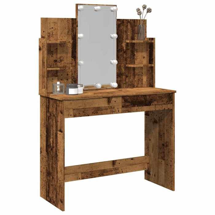 Coiffeuse - vidaXL - LED - Vieux bois - 96x40x142 cm