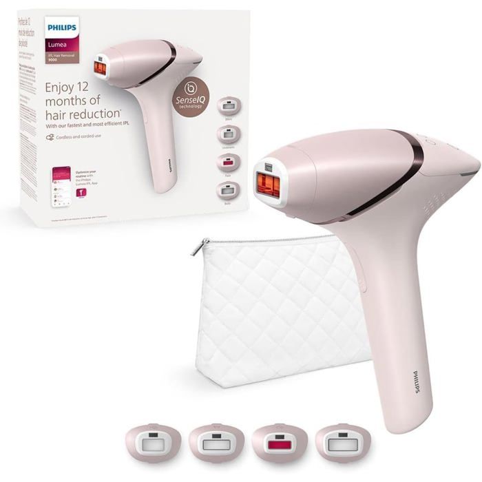 Philips Lumea série 9000 Épilateur à lumière pulsée alternative à 'épilation laser technologie SenseIQ 4 accessoires pour corps visage maillot et aisselles usage avec ou sans fil BRI95700 - vue 1
