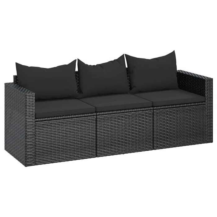 “Winter SaleTOP Canapé de jardin Noir - Canapé de jardin à 3 places avec coussins noir résine tressée PRO24988
