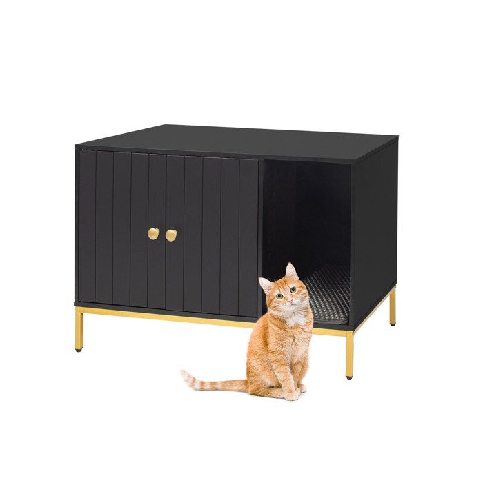 Comparer les prix de Armoire pour litière Relaxdays avec tapis et entrée H x L x P : 55 x 80 x 50 cm noir/doré