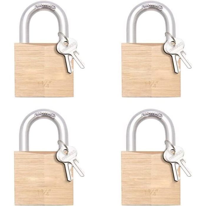 Cadenas à clé en laiton - MHY® - Paquet de 4 - 30 mm de large - Clés identiques - Utilisation intérieure et extérieure