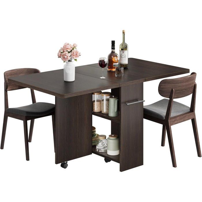 Table à Manger Pliable120 X 60 X 75CM Table pliante avec 3 EtagèresTable de Cuisine Pour Petit Espace Noyer