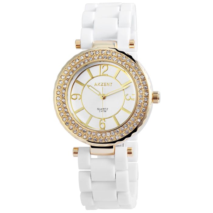 Montre femme - AKZENT - Akzent - Boîtier doré 40 mm - Bracelet plastique blanc 20 mm - Quartz 3 ATM