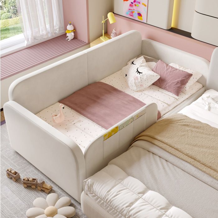 Lit enfant blanc 90×200 cm avec sommier inclus 2 tiroirs et poches structure solide montage nécessaire