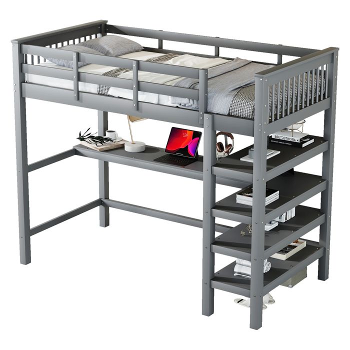 Feuille épaissie Lit superposé 90 x 200Lit superposé pour enfants avec compartiments de rangement et bureau sous litSans matela