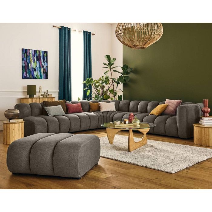 Debbie - canapé modulable dangle gauche 5 places en tissu texturé - Taupe Debbie - canapé modulable dangle gauche 5 places en tissu texturé - Taupe