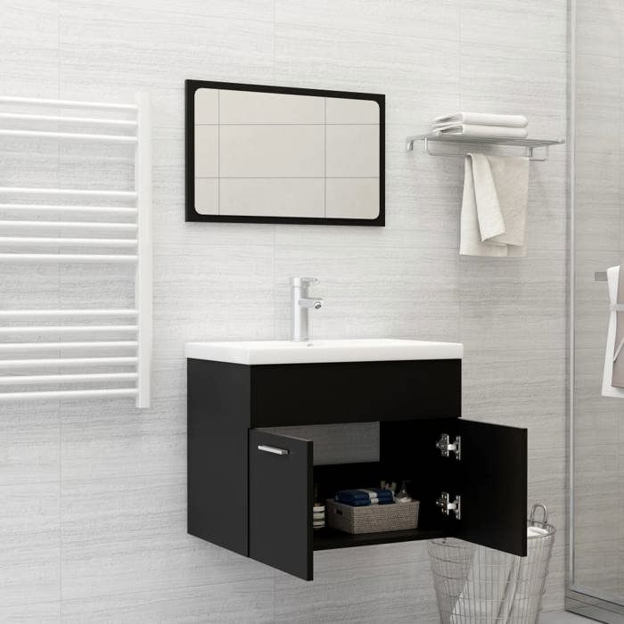 Ensembles Armoires de salle de bain - montage simplifié - Noir Aggloméré 60x38.5x46 cm L5453