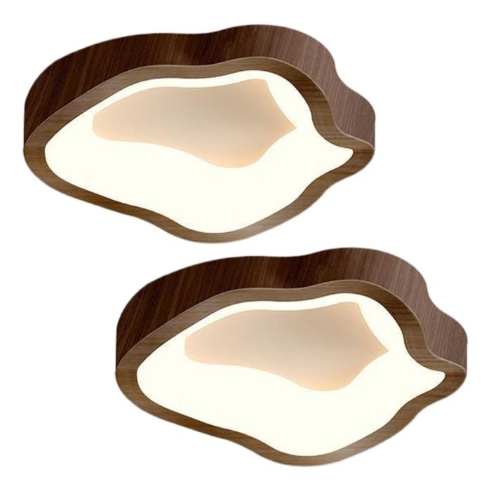 Plafonnier LED - SMOTOP - Bois noyer Ø23 cm - 14W blanc chaud - Lot de 2