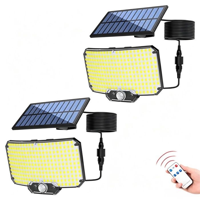 Lampe solaire séparée – Capteur IR – 3 modes – 10W – 1500mAh – Télécommande – Lot de 2 – Noir