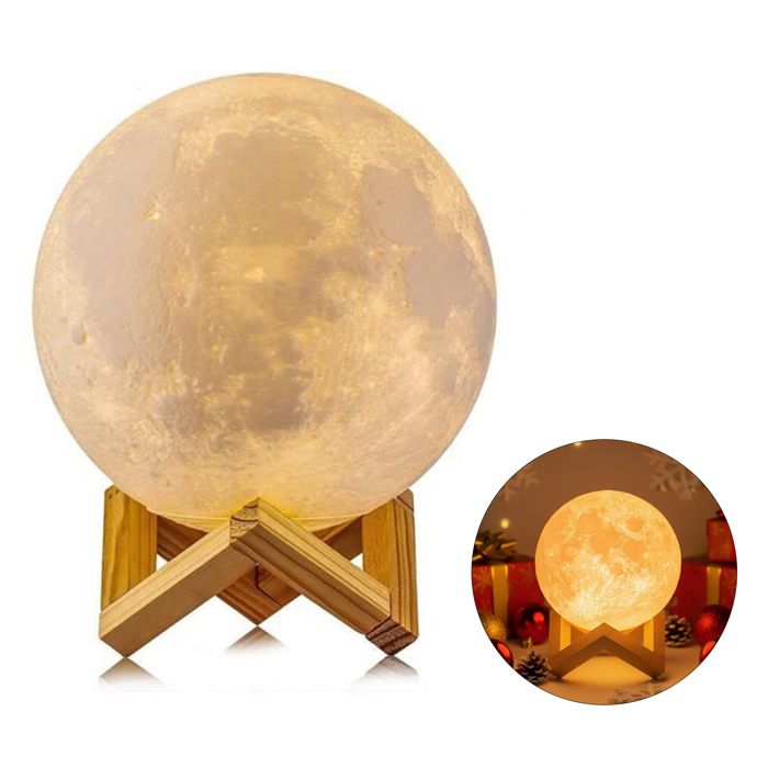 Veilleuse 20cm - WONSEE - Technologie dimpression 3D Simulation de lapparence de la Lune Interrupteur intégré Compact et portable