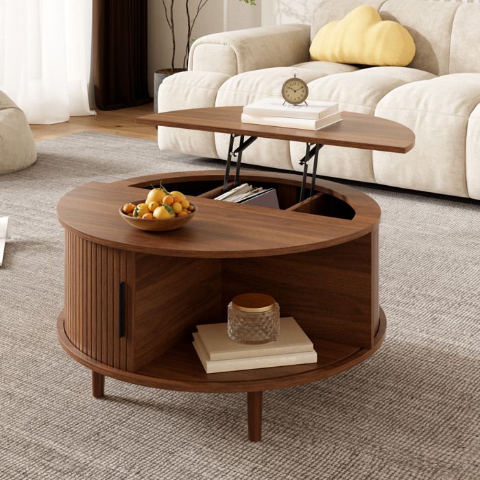 Table Basse Ronde Dw Table Basse Ronde Relevable avec Rangement et Porte Coulissante - TCQPZ ...