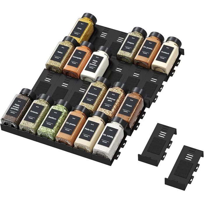Rangement Épices pour Cuisine 24 Pièces Sans Bocaux Étagère à Pot Epices de Tiroir Colocalisable et 24 MEUBLE A EPICES
