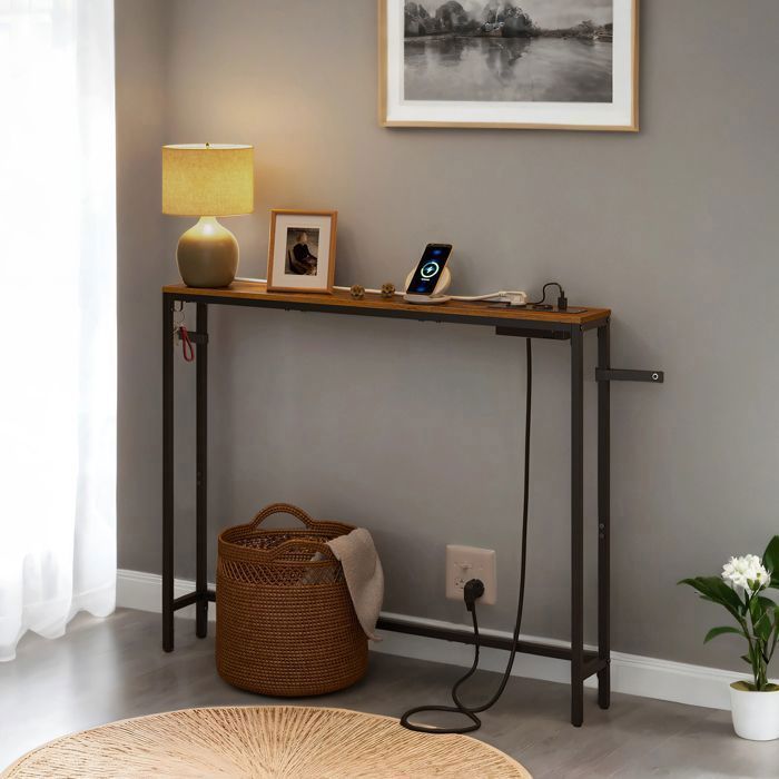 Table Console Console Derrière Canapé 100 x 15 x 80 cm Marron et Noir Table Console Console Derrière Canapé 100 x 15 x 80 cm Marron et Noir