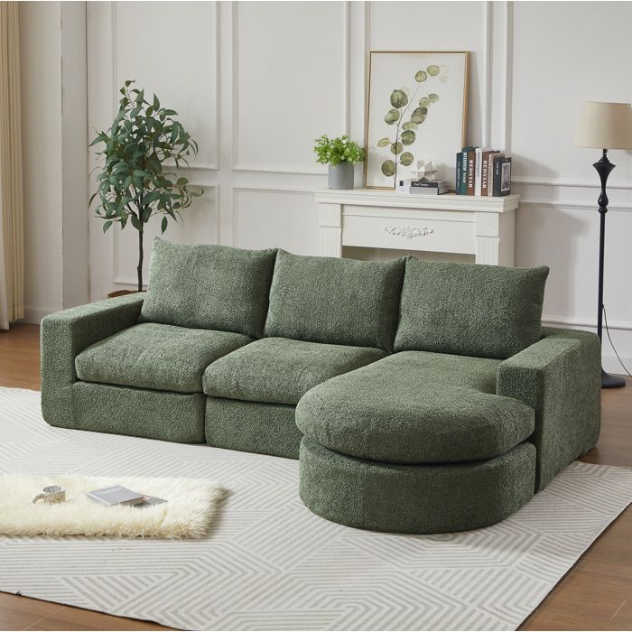 Canapé d’angle modulable EVRYAE 251 x 160 x 81 cm méridienne réversible chenille verte sans montage