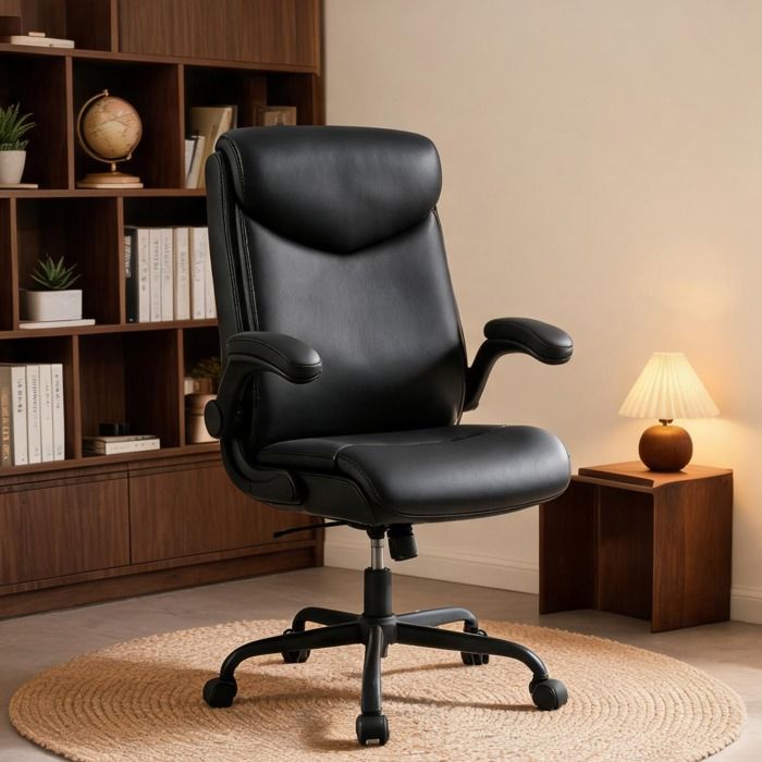 Fauteuil de direction pivotant 1 place en PU noir et métal hauteur d’assise réglable