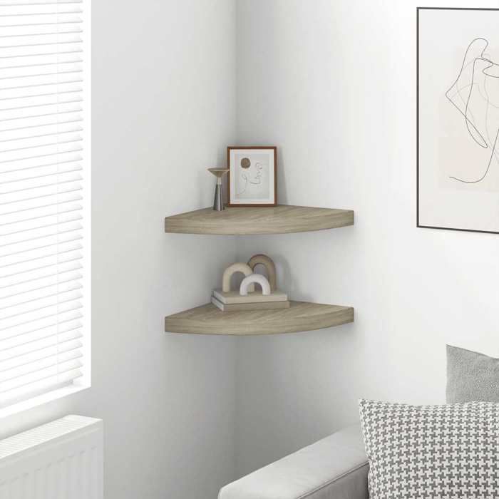 Meuble Étagère - Brun - Étagères dangle flottantes - (2 pcs) - chêne 35x35x3 8 cm MDF B390