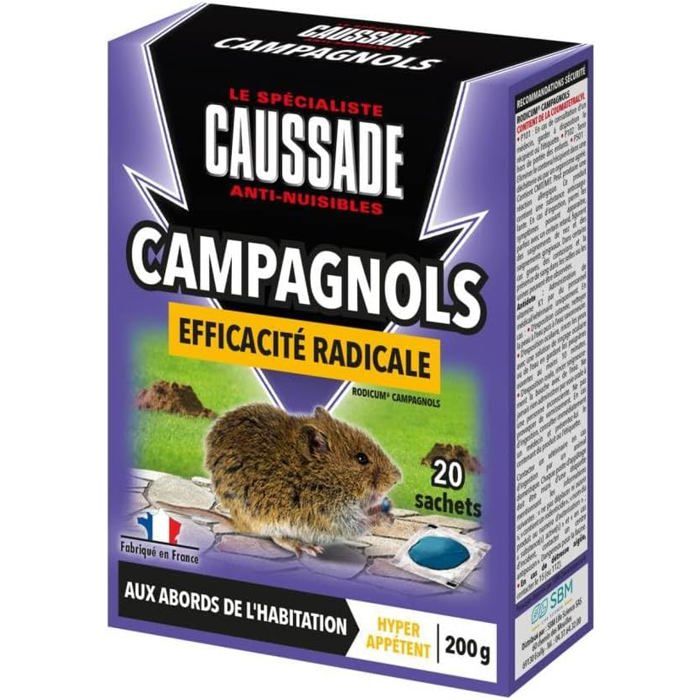 Anti-Campagnols - Efficacité Radicale - Lieux secs & humides - 20 sachets Pâtes - prêt à lemploi - Une Ingestion Suffit - 200g