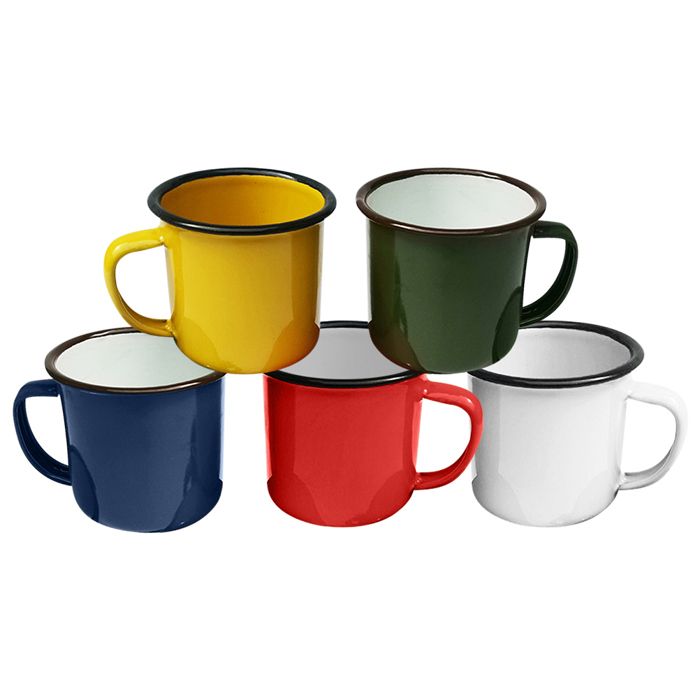 Lot de 5 tasses émaillées 130ml multicolores légères et incassables pour camping et pique-nique .