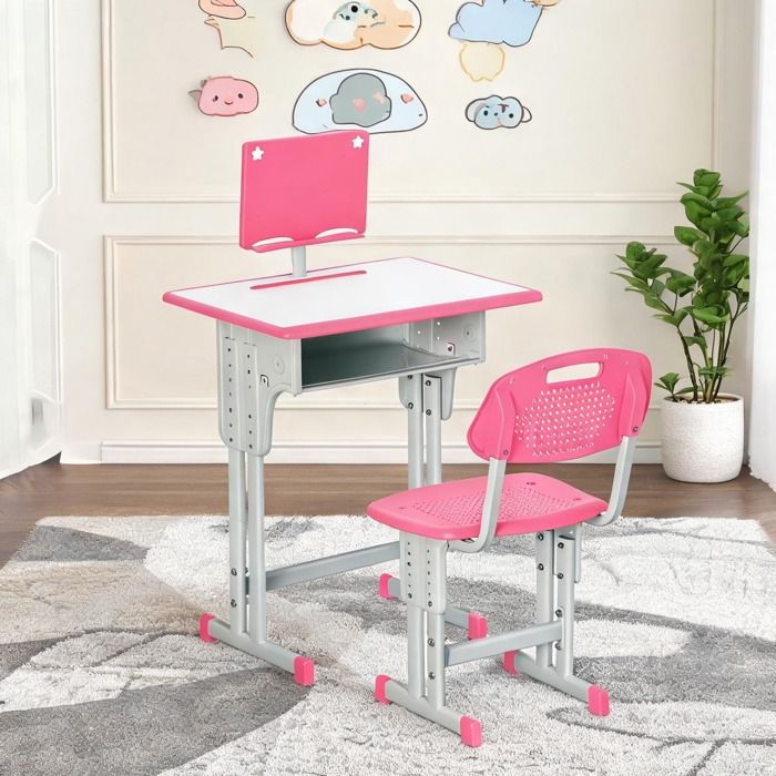 Structure acier et finition rose Kids Table and Chair with 23.6 x 17.7 x 40.2 in and Rose Pp