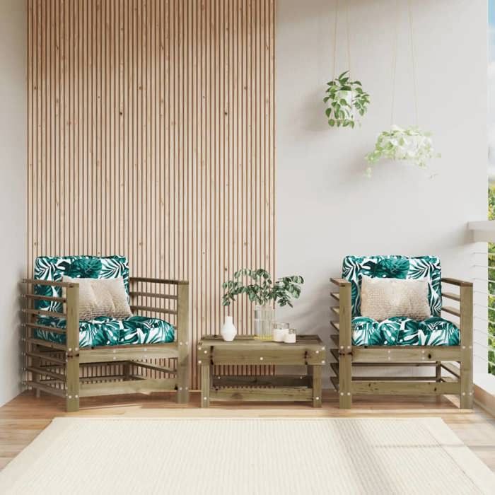 Fauteuils de jardin (par siège):110 kg (lot de 2) bois de pin imprégné - Petit canapé balcon LL2454