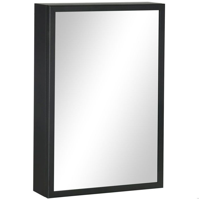 ELVORIN Armoire à pharmacie murale avec miroir 40 x 12 x 60 cm noire 3 étagères acier inoxydable