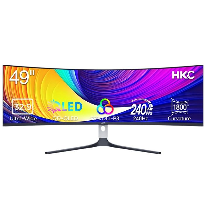 Ecran 49'' HKC GS49UK gaming 5120x1440 OLED 32:9 240Hz 0.03ms 250cdm² 2xHDMI DP Type C USB 3. /O Inclinable et Reglable en hauteur 110mm Pivot Pied HAS - vue 2