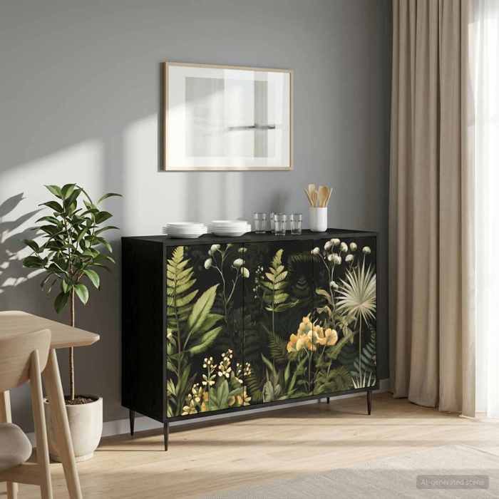 ELORAN®Buffet RHENEN - Chêne noir - 102x33x76 cm - Bois dingénierie - Cabinet latéral industriel Moderne_00700277