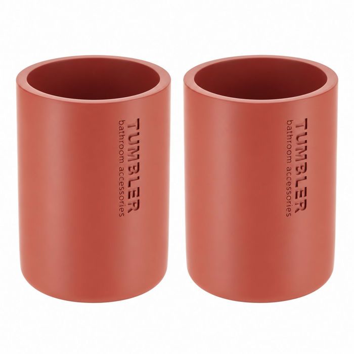 Lot de 2 Gobelets de Salle de Bain en Polyrésine Terracotta 370 ml – Porte-Brosses à Dents et Rangement pour Accessoires