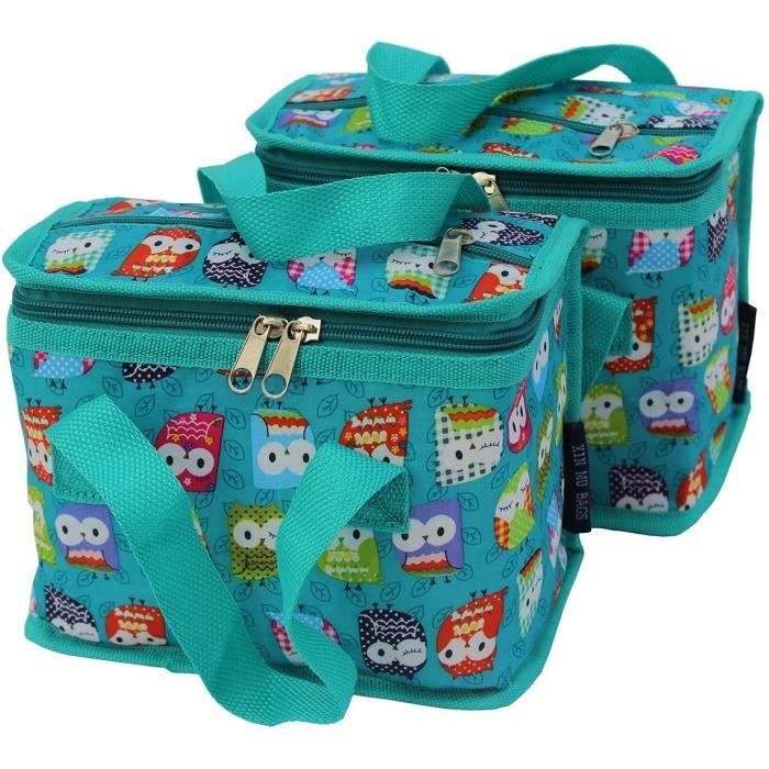 Sac Repas Isotherme TEAMOOK Hibou Vert - 22x16x12cm - Poche Supérieure - Idéal Déjeuner Ou Pique-Nique