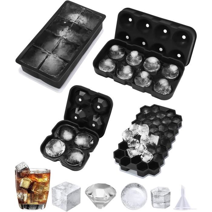 4 Moules à Glaçons En Silicone Avec Couvercles - 56 Glaçons - Empilables Et Sans BPA - Pour Cocktails, Whisky, Glaces - Congélation Facile