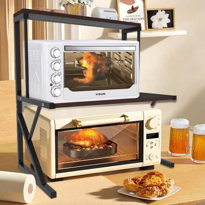 Support Extensible Pour Micro-ondes - Etagère De Rangement Cuisine Avec Crochets - Gain De Place Sur Plan De Travail
