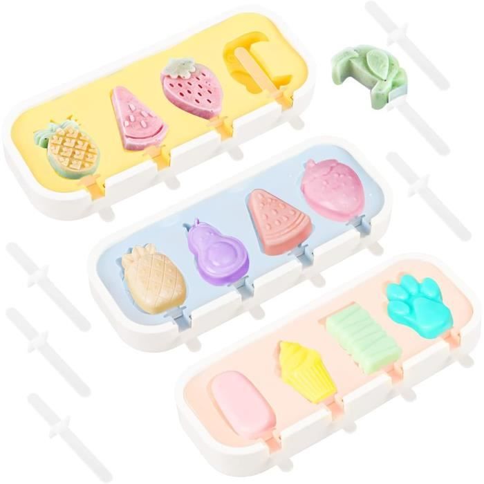 Lot de 3 moules à savon en silicone faits à la main, 4 cavités, réutilisables, facile à nettoyer, pour savon fait à la main, cupcakes, gelée, pâtisseries, desserts